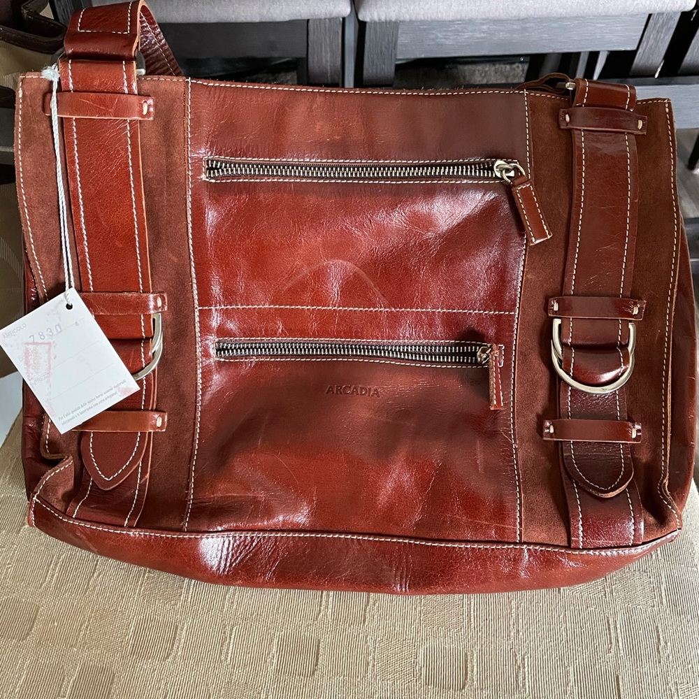 Arcadia Shiny Brown Genuine Leather Shoulder Purse